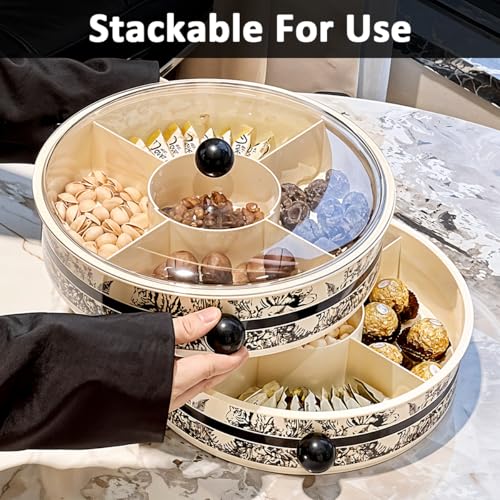 HASTHIP® 13 inch Dry Fruit Container Round Snack Serving Tray with Lid 5 Compartments Design Elergant Kitchen Party Organizer Food Serving Tray for Deli, Snacks, Nuts, Tea Bag