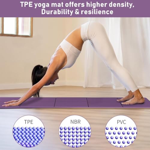HASTHIP® Portable Yoga Mat for Men Women Kids with Carry Bag, 5mm Thicken Anti Slip Foldable Exercise Mat for Home Workout, Fitness Pilates and Meditation