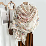 HASTHIP® Cotton Linen Feeling Women Large Long Scarf Shawl Check Style Sunscreen Shawls Wraps Lightweight Pattern - Patterned