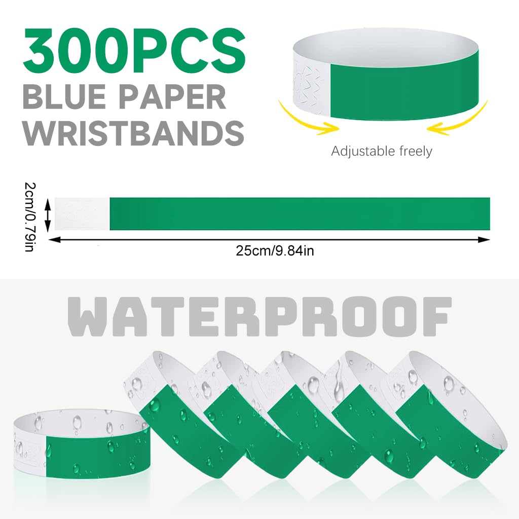 HASTHIP Paper Wristbands for Events with Self‑Adhesive Closure 300 Pack Green 25cm | Adjustable Comfortable Fit