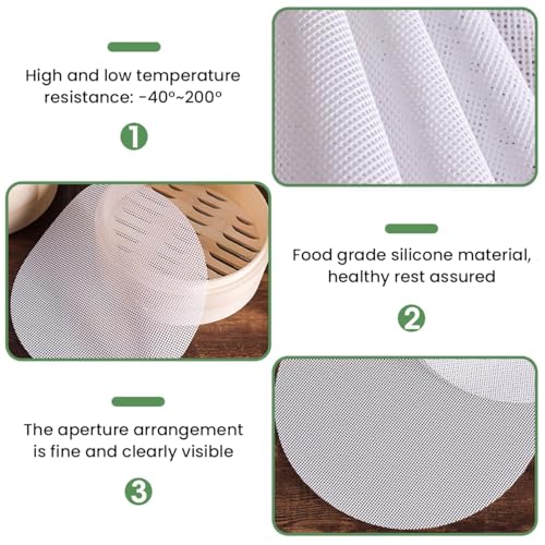 HASTHIP® 5Pcs Non stick Silicone Steamer Liners Mesh Mat Pad, Steamed Buns Dumplings Baking Pastry Dim Sum Mesh Mat Pad for Steamer, Airfryer, Reuseable
