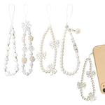 HASTHIP® 4 Piezas Colgantes para Teléfono con Perlas y Lazo Floral, Cuerda con Cuentas Kawaii, Correa de Muñeca Decorativa para Chicas, Accesorio de Móvil Ideal como Regalo