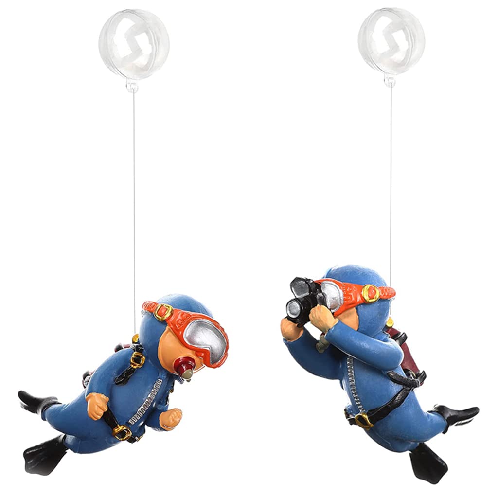 HASTHIP® 2 Piezas Decoración Flotante de Buzo de Resina para Acuario,Figura Decorativa Dibujos Animados,Accesorios Pecera Seguros y Vivos Ideal para Peceras Grandes y Pequeñas 7x3cm (Azul