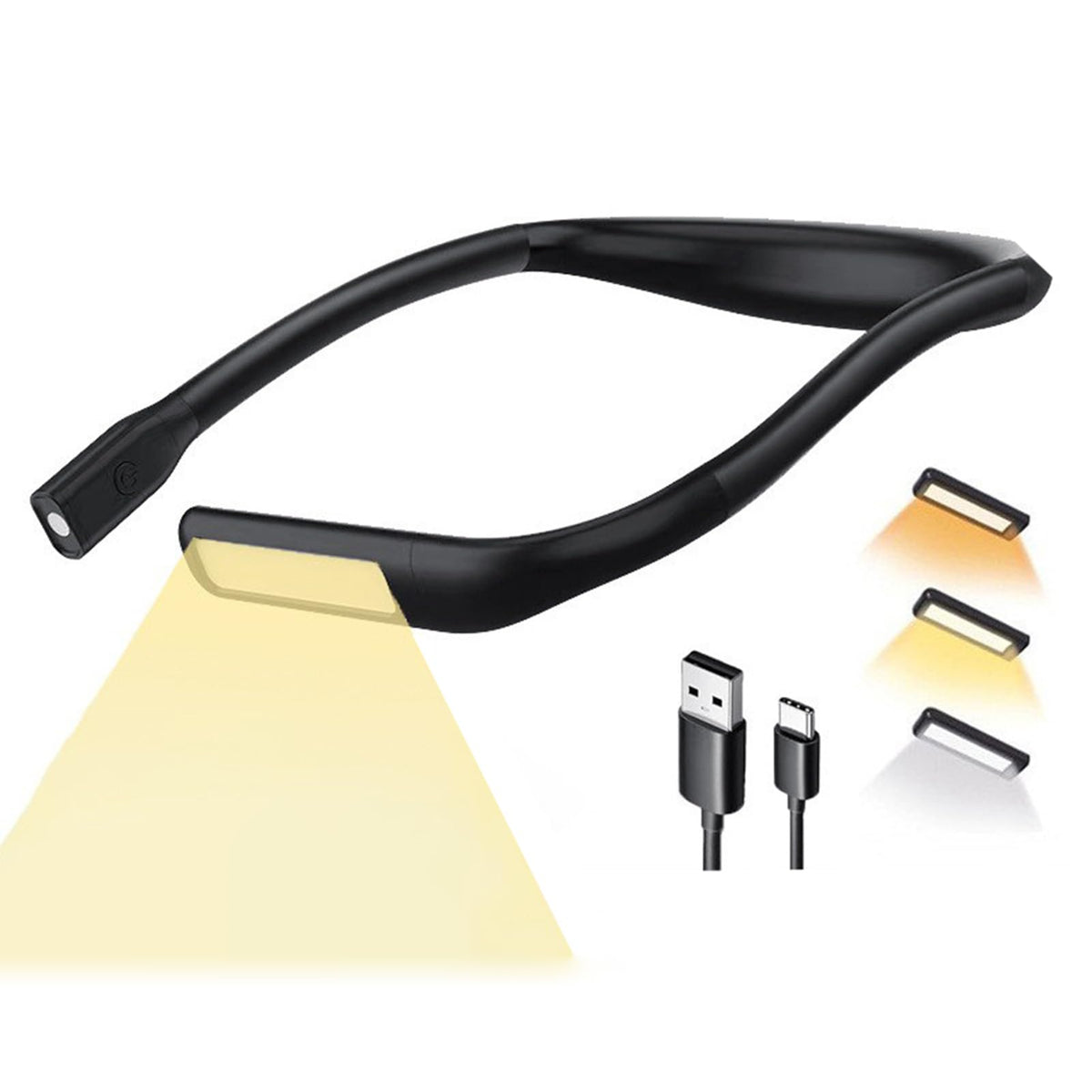 HASTHIP® Luz de Lectura LED de Cuello Recargable,Lámpara Libro Flexible con Brillo Regulable Continuo,3 Colores 3000K-6000K Luz Cuello para Leer en la Cama Estudio Tejido y