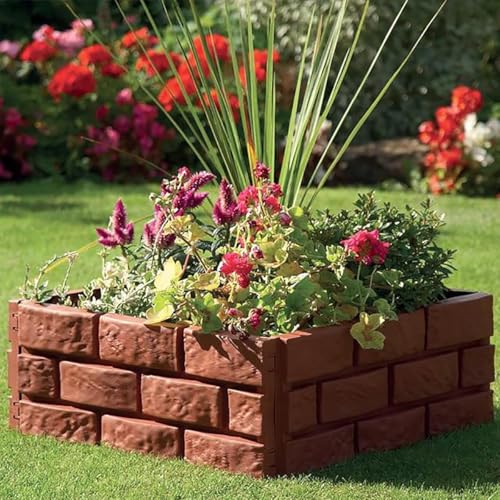 HASTHIP® 12PCS Garden Fence Border Decor Fencing Rustic Brick Edging Picket Connectable Decorative for Lawn Pathway Backyard Brown