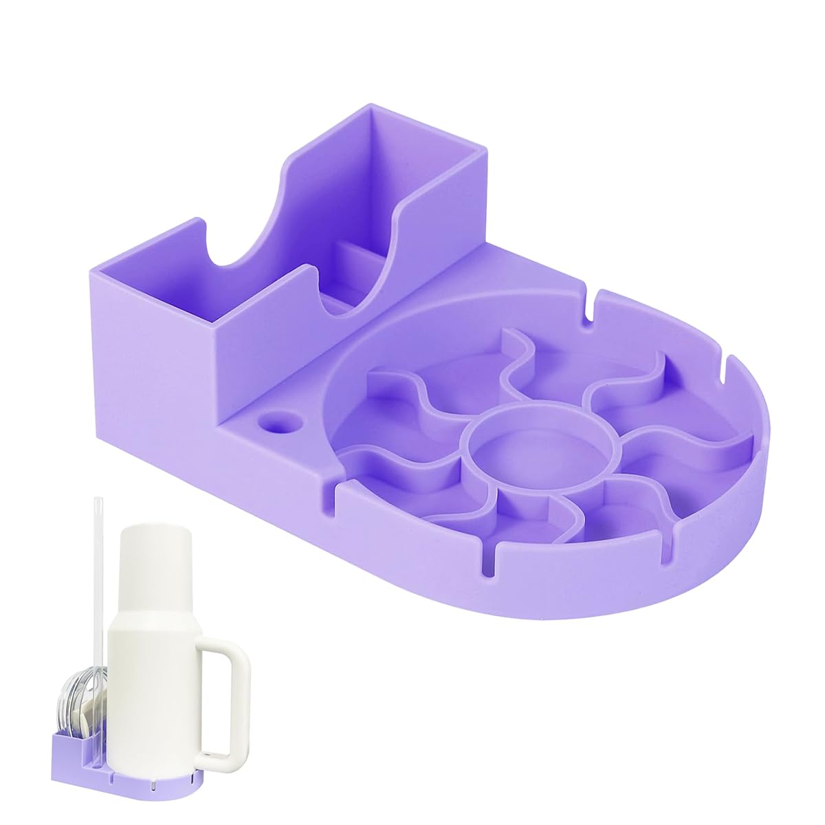 HASTHIP Water Bottle Drying Rack for Stanley Cup with Lid Holder and Straw Slot | Purple Silicone 10.5 cm Tray