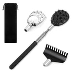 HASTHIP® Rascador de Espalda 3 en 1 de Metal Extensible,Masajeador Retráctil Portátil con Mangos Goma,Alivio Picazón Herramienta Masaje Compacta para Hombres Mujeres Niños Adulto