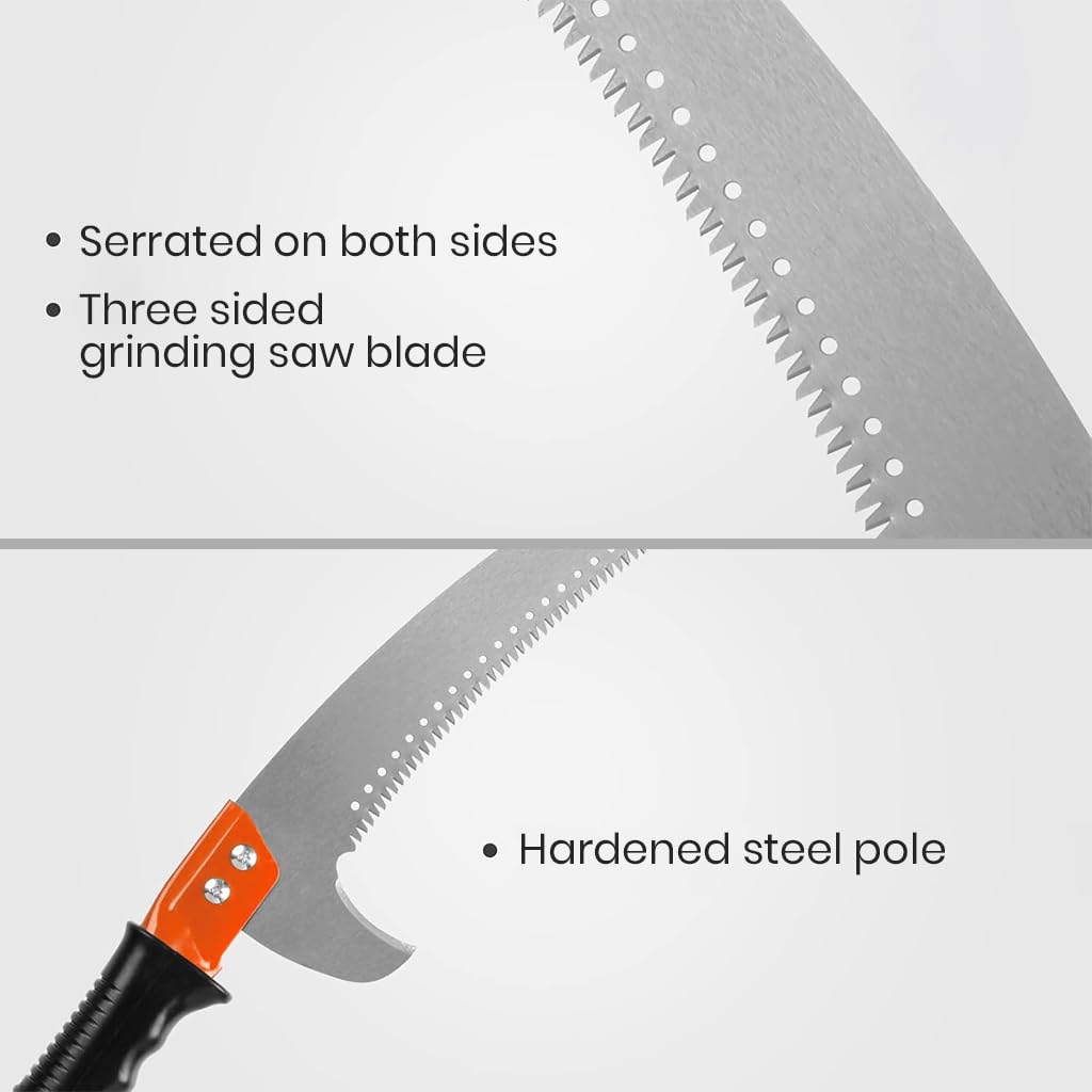 HASTHIP Manual Pruning Saw for High Branch Cutting with 9.8 ft Pole and Hooked Blade | Stainless Steel Screw-Fixed Attachment