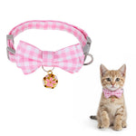 HASTHIP® Pink Bow Cat Collar with Bell, Adjustable 19-30cm Kitten & Small Pet Collar with, Soft Cotton Polyester Plaid Bowtie Design, Quick Release Safety Buckle, Cute Pet Neck Accessory