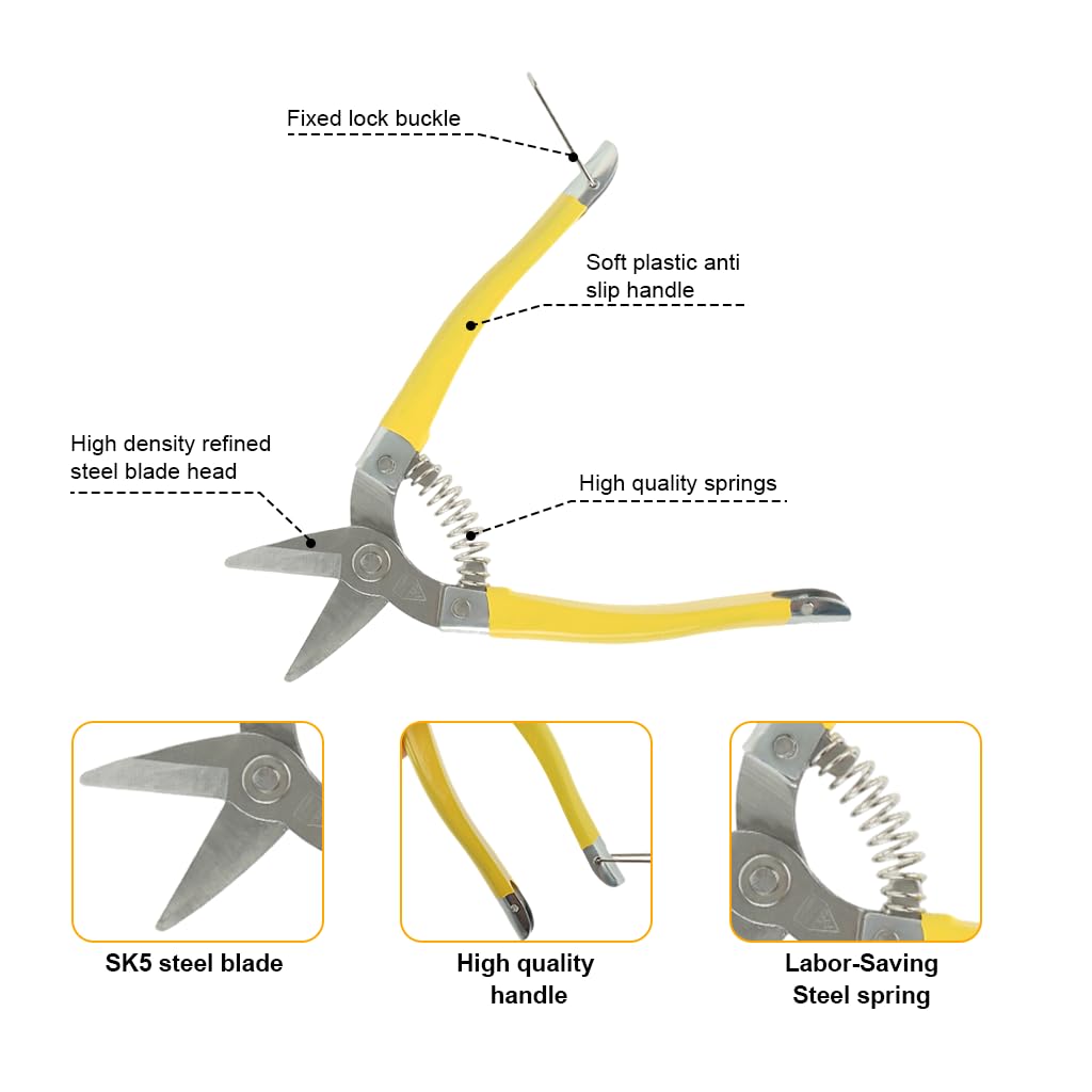HASTHIP Garden Scissors for Pruning and Harvesting with Spring Loaded Mechanism and Rubberized Handle
