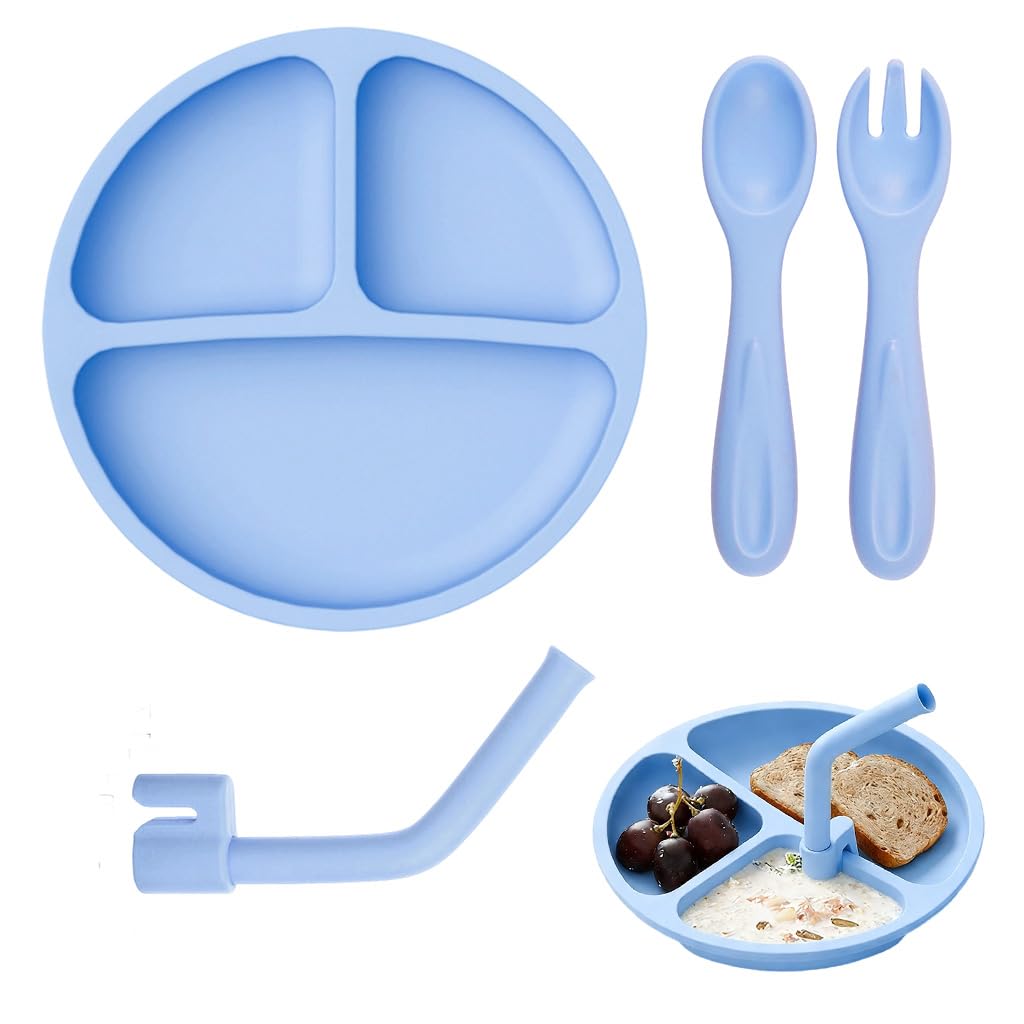 HASTHIP® Plato de Silicona para Bebés con Succión Antideslizante y Divisiones – Libre de BPA,PVC y Ftalatos – Diseño Silicón Grado Alimenticio para Alimentación Independiente Apto