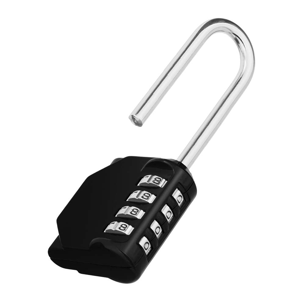Luggage Lock 4 Digit Combination Lock,Long Shackle Padlock and Outdoor Waterproof Resettable Padlock Heavy Duty Long Padlock for Lockers, Outdoor Fence, Shed,Garage (Black)