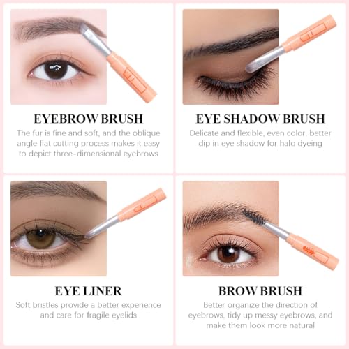 HASTHIP® BrandName 4 in 1 Makeup Brush Set, Mini Travel Makeup Brushes, Portable Stackable Eyebrow, Powder, Eyeshadow, Lip Brushes for Foundation, Blush, Concealer, Highlighter, Compact Multi-Function