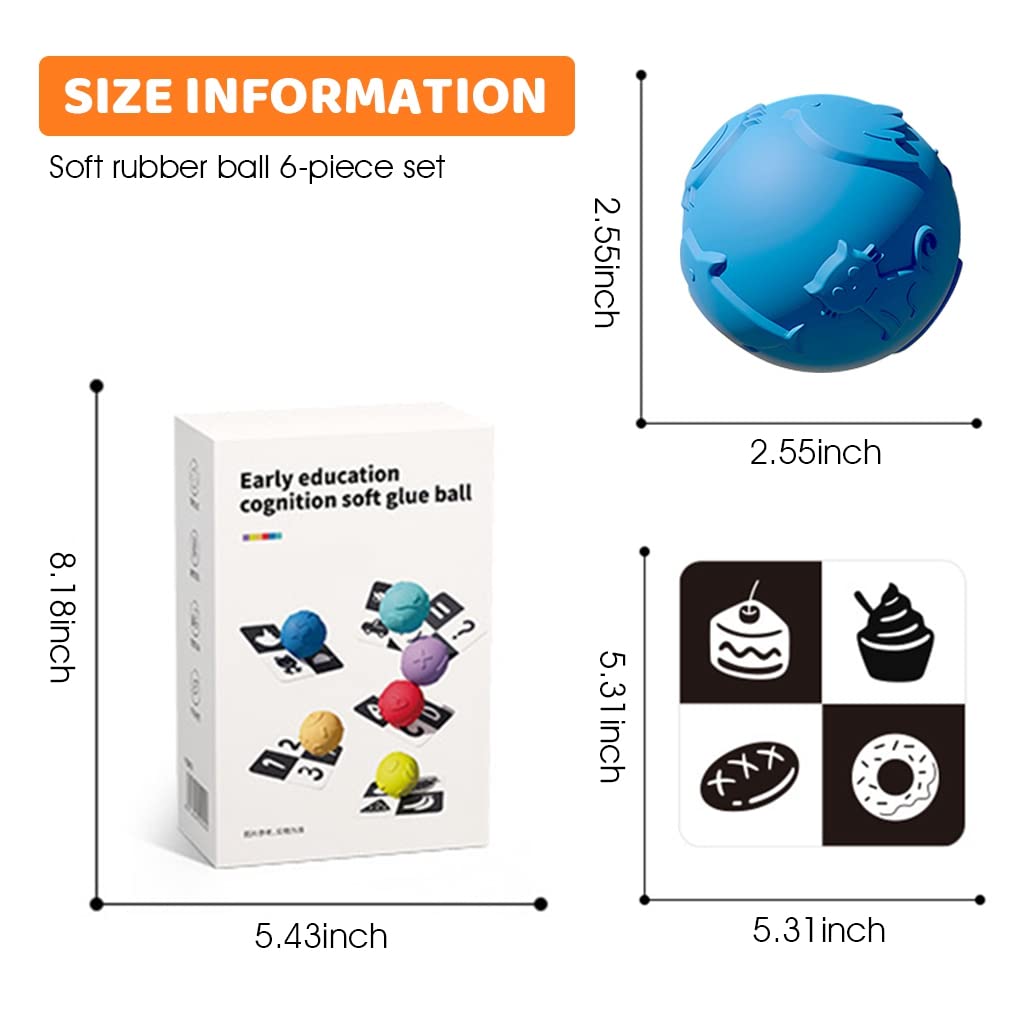PATPAT® 6 Pcs Squeeze Ball Toys with Black and White Flash Card Bath Toy Color Ball Toy for Kids 3 to 12 Months for Toddlers Visual Development, High Contrast Cognitive Cards for 3-6 Months Toddler