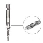 6 Pcs Spiral Tap Drill Bit Set, Titanium Coated HSS Fluted Machine Screw Tap Kit, 1/4" Hex Shank Countersunk Tap Drill Bit, Drill Taps Metric M3 M4 M5 M6 M8 M10 (Silver)