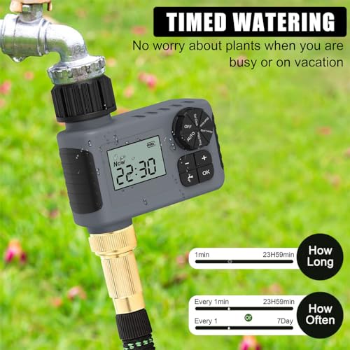 HASTHIP® Outdoor Garden Hose Faucet Timer Programmable Water Sprinkler with Rain Delay Manual Automatic Drip Irrigation 2PCS