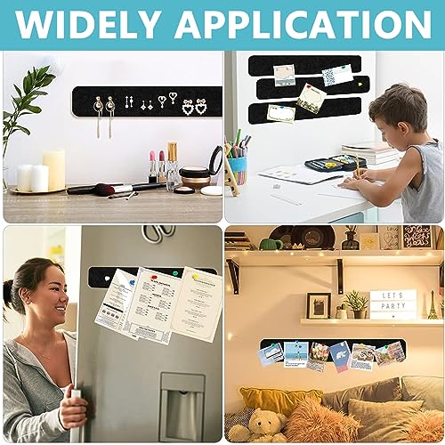 HASTHIP® 5 Pack Felt Bulletin Board, Vision Board Felt Message Board with 35pcs Drawing Pins, Self-Adhesive Lightweight Bulletin Board Strips for Paste Notes, Photos, Schedules (Black)