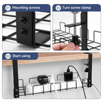 HASTHIP® Under Desk Organizer Cable Organizer No Drill Carbon Steel Wire Organizer Power Extension Holder Cable Organizer Removable Utility Under Desk Wire Organizer, 40x13x15cm