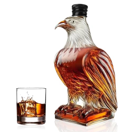 HASTHIP® Whiskey Decanter Set Eagle Glass Bottle with Stopper, 750ml Lead-Free Crystal Liquor Dispenser for Scotch, Bourbon, Vodka, Cognac & Wine, Unique Gift for Men, Home Bar Accessories