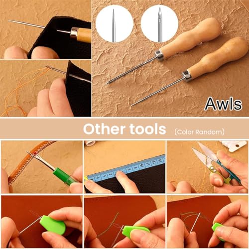HASTHIP® 118PCS Leather Sewing Kit Leather Needles for Hand Sewing Heavy Duty Upholstery Repair Waxed Thread Large-Eye Stitching for Carseat Backpack Carpet Boots Shoes Sofa
