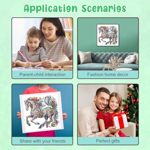 HASTHIP® 5D Diamond Painting Kit Three-Dimensional Aesthetic Dazzling Home Decor DIY Art with Accessories and Tools 12X12 Inches Horse 2PCS