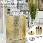 HASTHIP® Luxury Double Wall Stainless Steel Ice Bucket with Filter and Lid,Insulated Gold Whiskey Ice Container,PU Leather Covered Small Bar Holder for Home Party Club