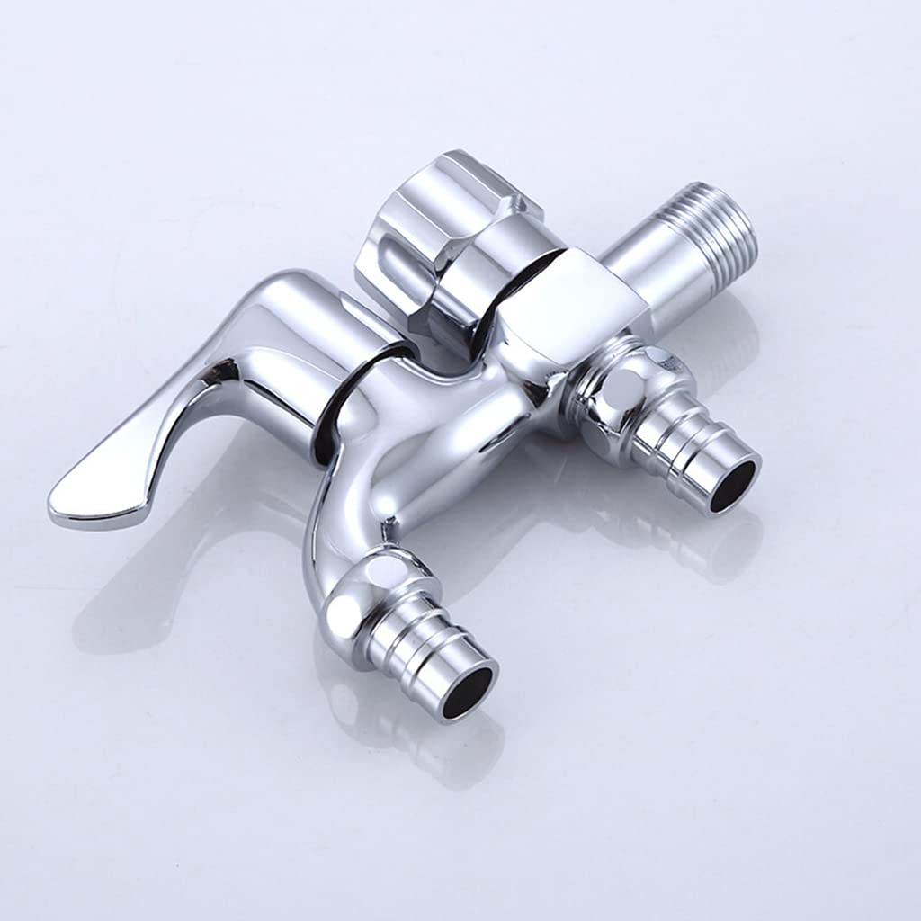 Silver 2 in 1 Brass Two Way Dual Tap for Washing Machine with Wall Flange,Chrome Plated Copper for Bathroom & Kitchen