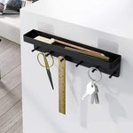 HASTHIP Wall Hook Rack for Entry and Kitchen with 6 Hooks and 9.65×2.28×1.7 in Shelf | Matt Black Stainless Steel