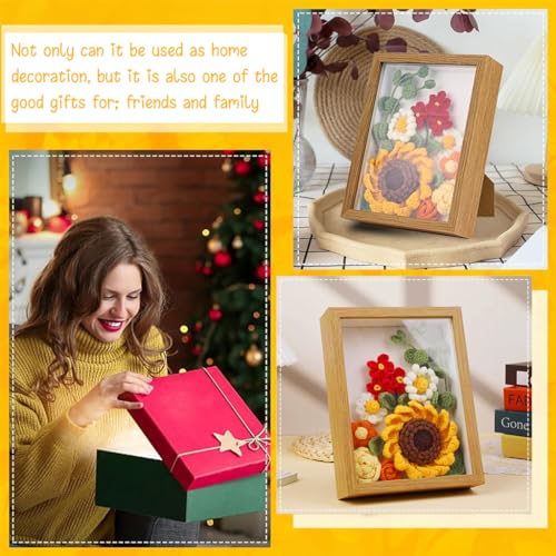 HASTHIP® NAWOKEENY DIY Crochet Kit for Beginners,Sunflower Stuffed Toy & Oil Painting Photo Frame,Complete Knitting Starter Set with Yarn Crochet Hooks Accessories Polyester Fiber Tutorial Video