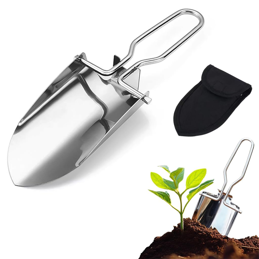 HASTHIP Portable Camp Foldable Shovel for Gardening with Loop Grip Handle and 22 cm Stainless Steel Blade | Includes Storage Bag