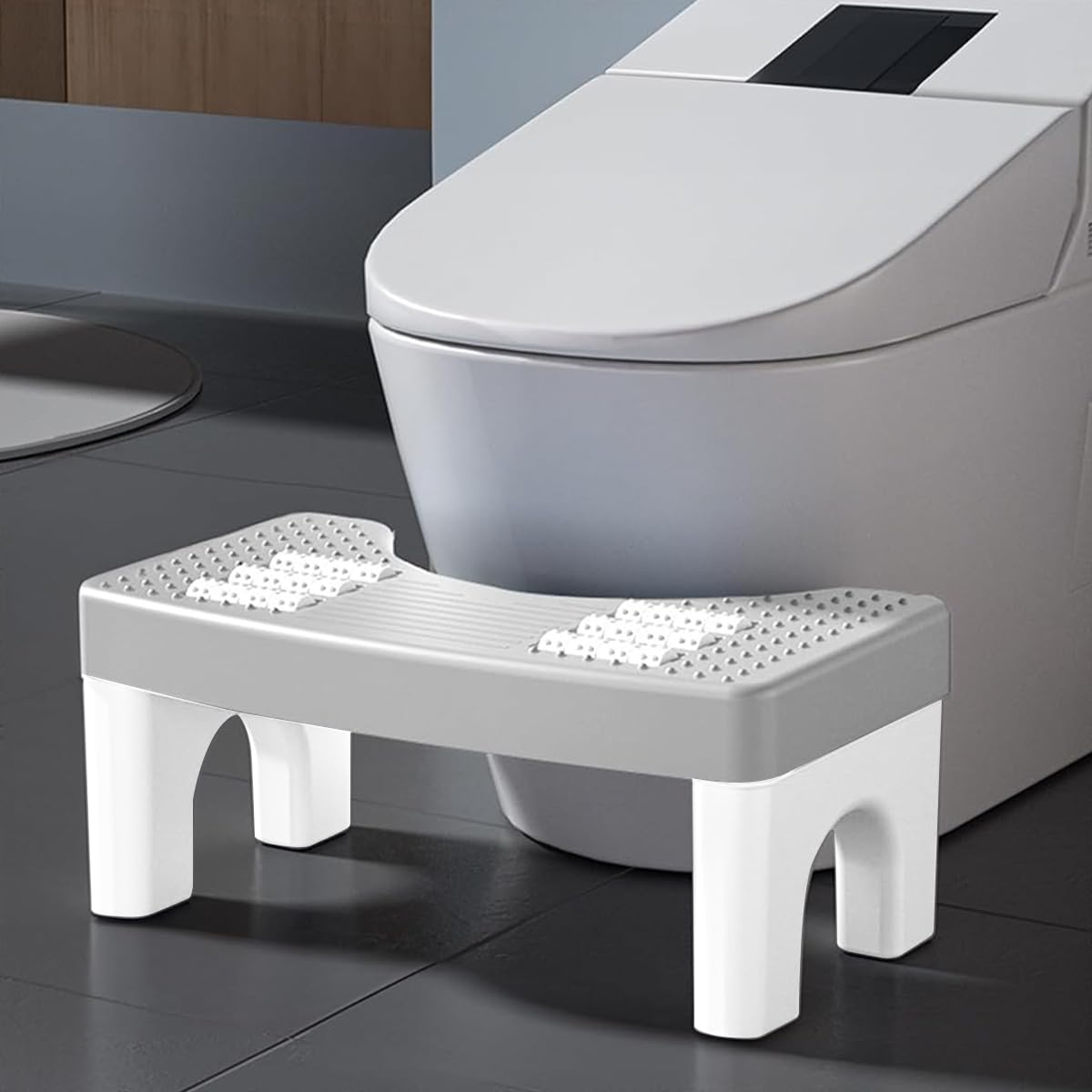 HASTHIP Toilet Stool for Natural Posture with 6 Foot Massager Rollers and Anti Slip Surface 40x21x17cm