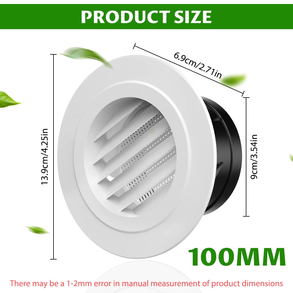 HASTHIP Round Grill for Bathroom and Kitchen Ventilation featuring Angled Louvers 2.9 in White