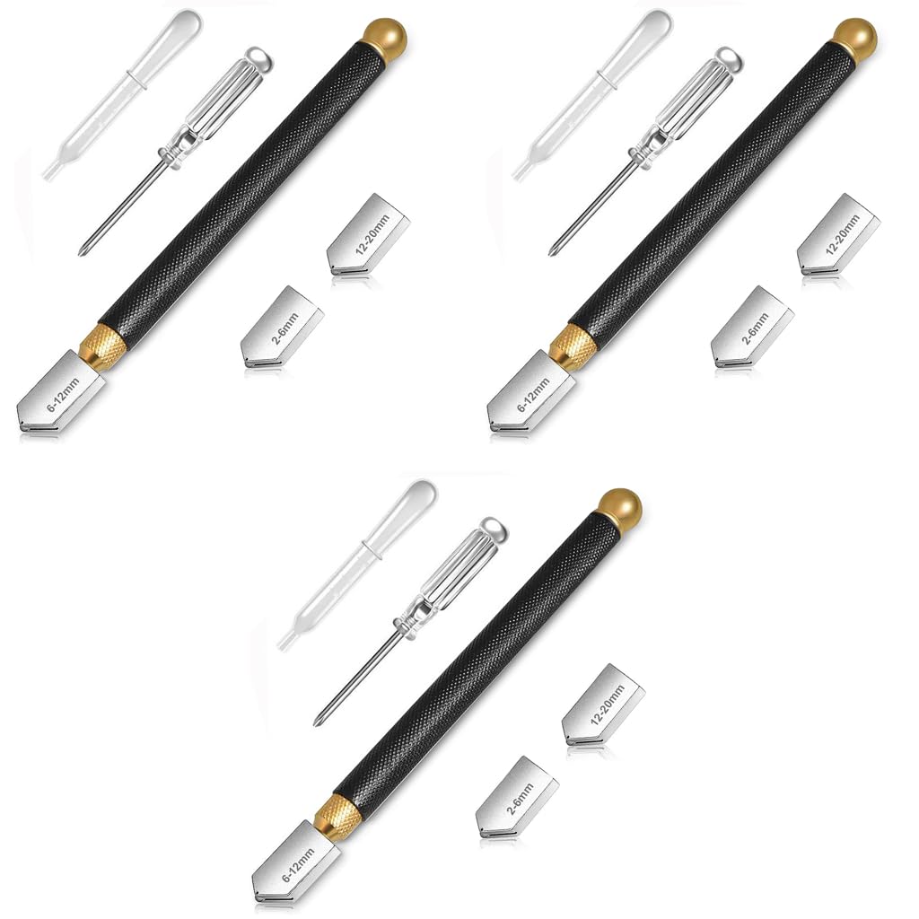 HASTHIP Glass Cutters for 2-20 mm Glass featuring Replacement Carbide Heads | 3PCS Set