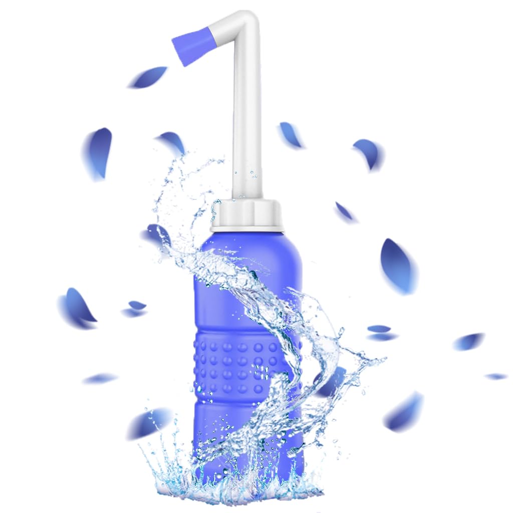 HASTHIP® Bidé Portátil de Viaje 450ml EVA,Botella Pulverizadora Manual de Higiene Personal con Boquilla Desmontable en Ángulo,Ducha Mano Compacta Reutilizable para Baño y Camping (Azul