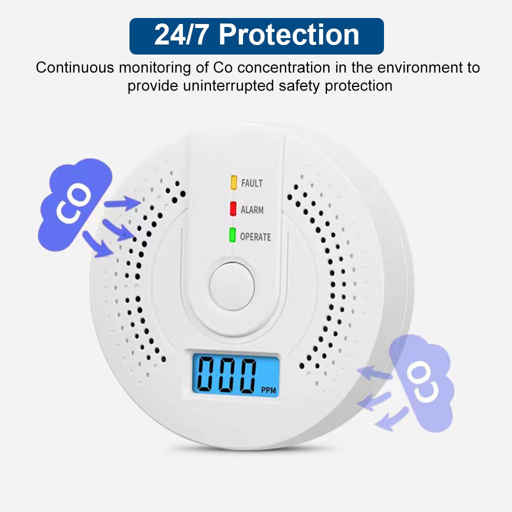 HASTHIP Carbon Monoxide Detector with LCD Display and 85dB Alarm | Advanced Sensor
