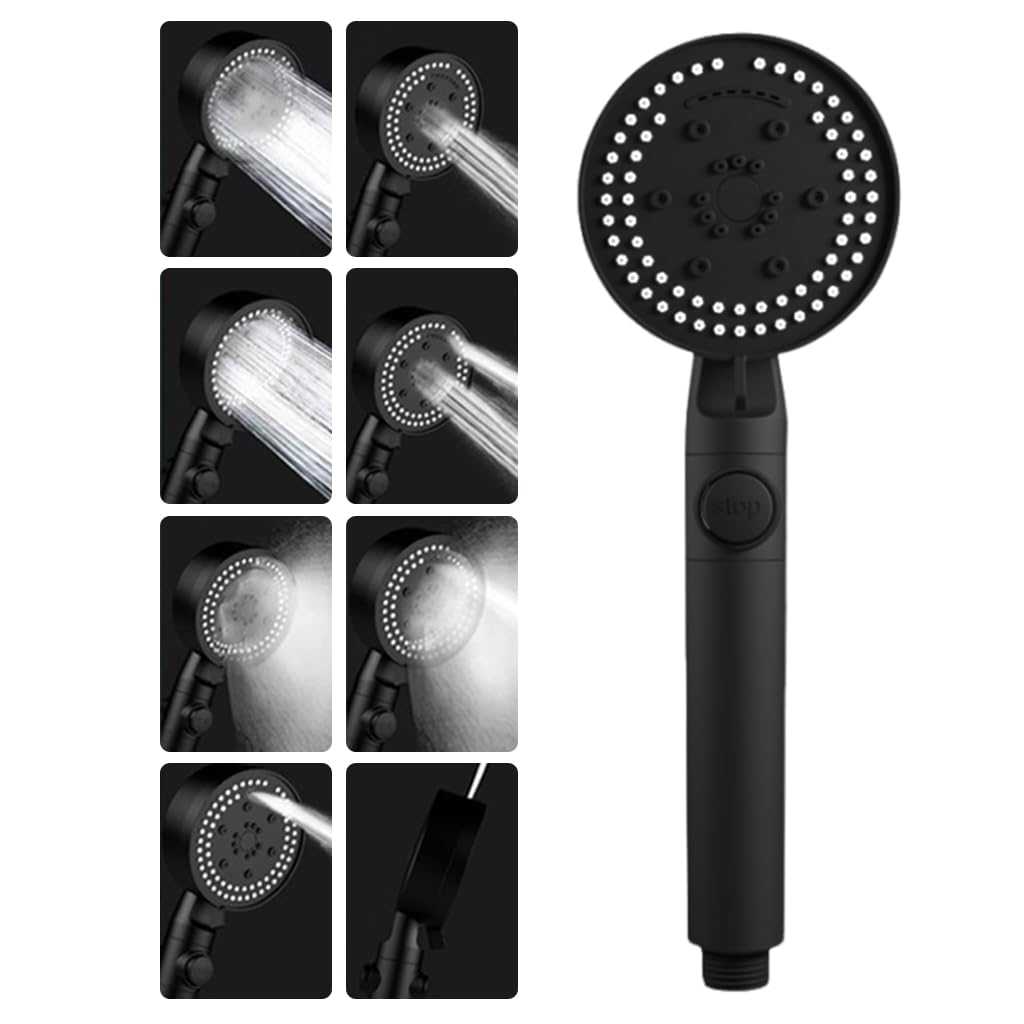 HASTHIP Turbo Pressurized Hand Shower for Bathroom with 8 Modes and 1.4m Zinc Hose | Featuring Instant Stop Button and ABS Build