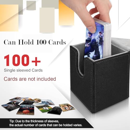 HASTHIP® Card Holder Game 100+ Card Deck Box,PU Leather Trading Storage Organizer,Magnetic Closure Collectable Cards Carry Case Universal Game Holder for TCG MTG CCG Black 7.1x6.7x9.5cm