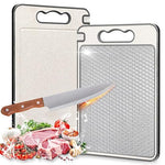 HASTHIP® 14.4 x9.8 inchs Double Sided 304 Wheat Straw & Steel Chopping Board with Whetstone Notch Anti-slip Cutting Board for Meat, Vegetable, Fruit, Deli