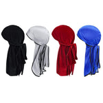 HASTHIP® Silk Durag For Men And Women Head Cover Cap Hiphop Style Durag Headwear Fashion Piece Extra Long Head Scarf - 4 Pcs,Unisex,Multicolor