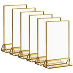 HASTHIP® Porta Carteles Acrílicos Dorados 6 Piezas, Marcos Transparentes de 15x21cm con Borde Dorado y Base Vertical, Doble Cara para Menús, Fotos, Señales de Mesa y Bodas