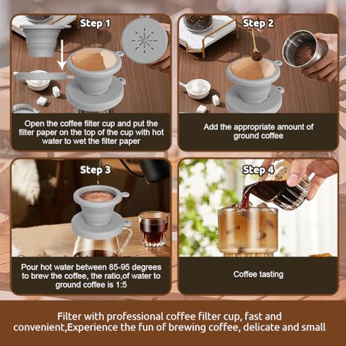HASTHIP® Reusable Silicone Pour Over Coffee Dripper,Paperless Coffee Filter for Camping,Hiking Travel Home Office Dishwasher Safe Portable Maker with Carabiner