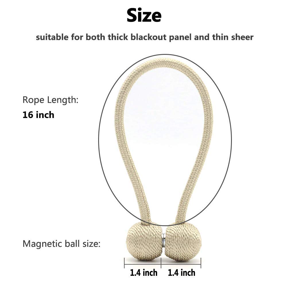 HASTHIP Magnetic Curtain Tiebacks for Home and Office with Strong Nickel Magnet | 16in Rope
