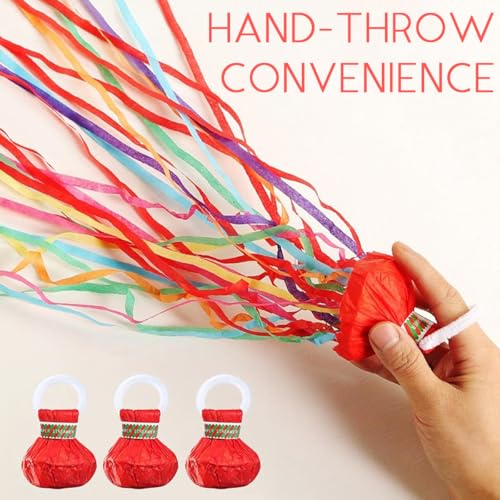 HASTHIP® 10Pcs Red Hand Throw Confetti Paper Streamers,Pull Ring Ribbon Pull Flower Spray For Anniversary,Party Popper for Celebration and Party Birthday Decor Supplies Decor