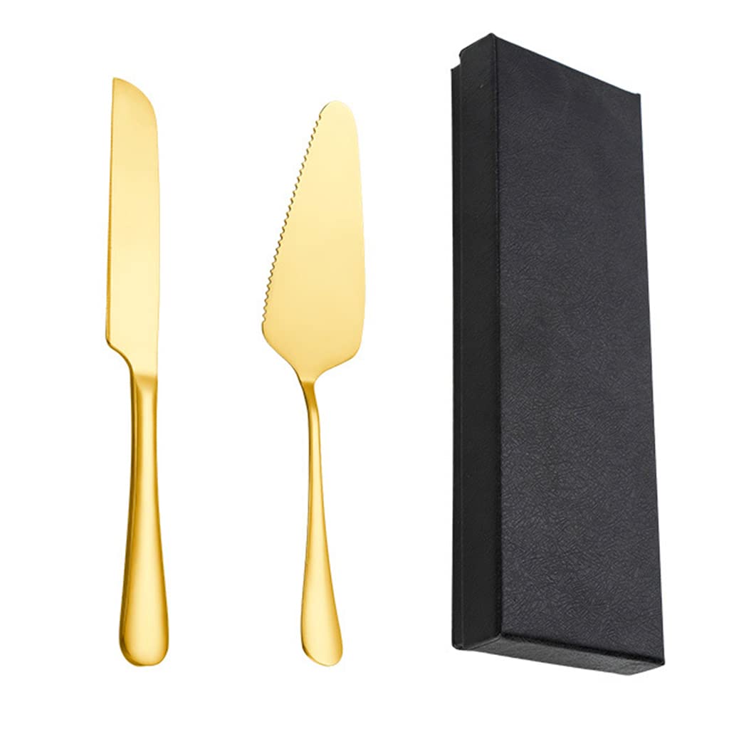 HASTHIP Cake Cutting Knife Set for Birthday and Anniversary with 2 Gold Stainless Steel Pieces | Elegant Server and Spatula