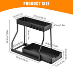 HASTHIP Double Layer Kitchen Organizer for Small Kitchens with Sliding Drawer Rack and Hooks