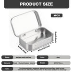 HASTHIP Small Tin Box for Storage with Hinged Lid 4 Pcs 31g Silver Aluminium | 95x60x20mm