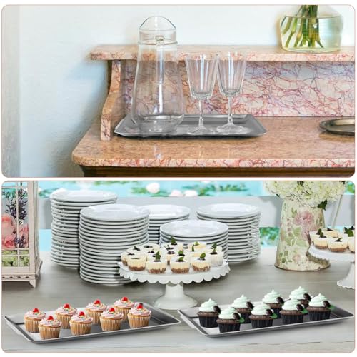 HASTHIP® 3Pcs Food Serving Tray 304 Food Grade Food Plates 36x20cm Rectangle Deli Serving Plate Party Plates Big Size Food Plates Food Serving Tray for Wedding, Festivals, BBQ, Buffet