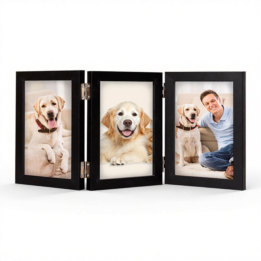HASTHIP® Three-Panel Photo Frame for 6'' Picture, Triple Fold-Out Wooden Photo Frame Picture Frame, Free-standing Display Frame for Home, Office & Gift Use