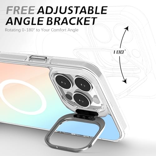 HASTHIP® Compatible with iPhone 16 Pro Phone Case with Nylon Lanyard for iPhone 16 Pro Support MagSafe Fashion Translucent Magnetic Phone Case with 2 in 1 Folding Camera Protective Frame Phone Holder