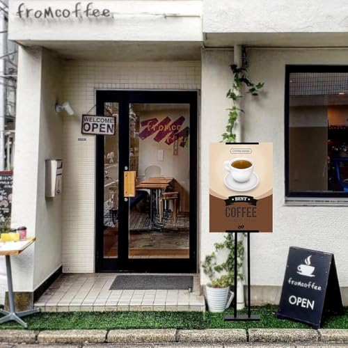 HASTHIP® Upright Sign Stand Stainless Steel Sign Holder Tilting Display Stand Rack with Adjustable Height & Angle, Commercial Advertisement Poster Stand Restaurants Menu Stand